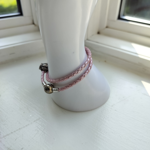Pandora Leather Sterling Silver Claps Double Wrap Bracelet Women's - Picture 4 of 6